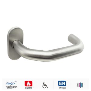 Double action modern door handle with oval rose for narrow stile door