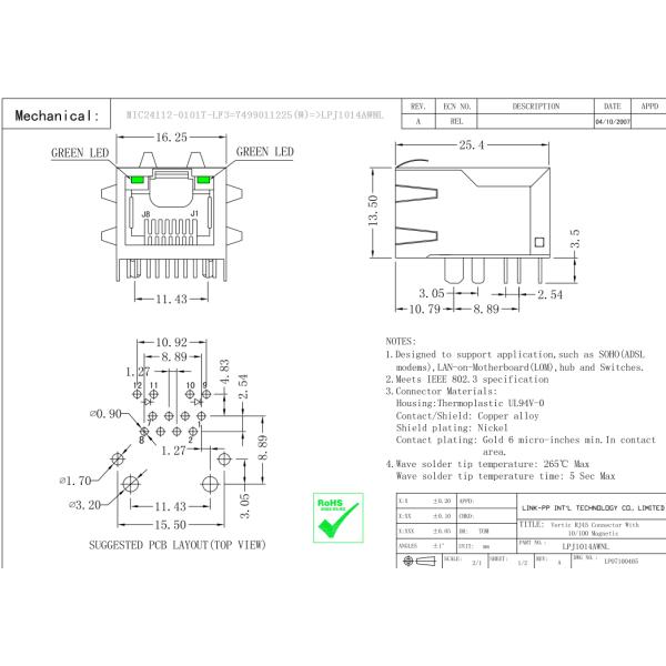 MIC24112-0101T-LF3 Dateacom Transformer 7499011225W 100M LPJ1014AWNL
