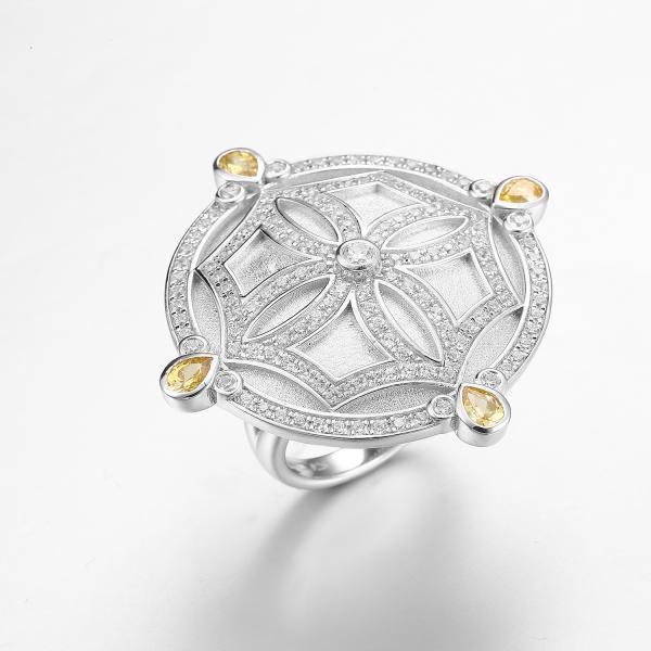 Quality Symbol of Power 925 Sterling Silver CZ Irregular Pattern Decoration Rings for sale