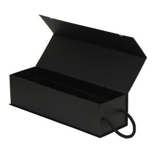 Single Folding Magnetic Wine Gift Box Luxury Cardboard Black Custom