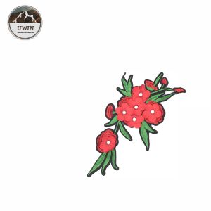 3D Rhinestone Embroidered Cloth Badges , Red Plum Blossom Patch With Polyester