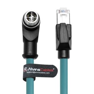 Alvin's M12 X-Code 8Pin-RJ45 Cat6a 10m RT Angle Green for Cognex/Keyence