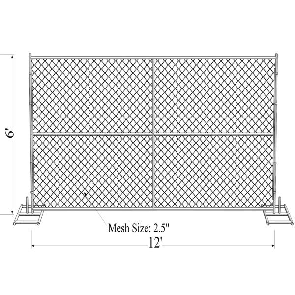 Quality 6'X12' temporary fence panels in chain wire mesh 60mm x 60mm diameter 2.70mm tube 1.25inch with1.8mm wall thick for sale