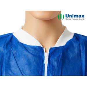 Non Woven Lab Coat With Zipper, Knitted Collar