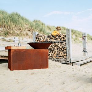 Multi Function Rectangular Corten Steel Fire Table With Log Storage