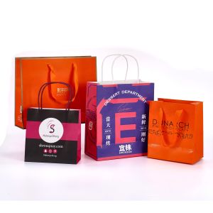 Eco Friendly Color Recyclable Paper Shopping Bags With Handles Offset Printing