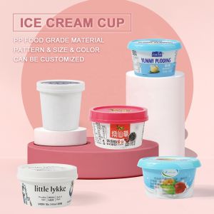 Disposable Plastic Ice Cream Frozen Yogurt Cup with Spoon Custom LOGO Printing