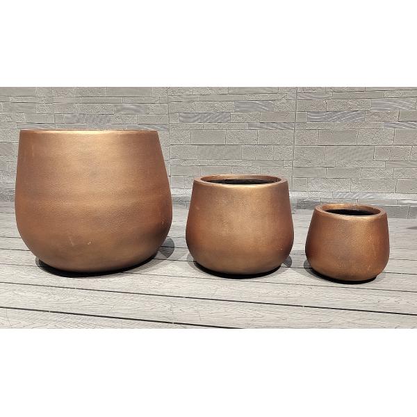 Goden Delux Warm Metallic - Toned Brown Round Egg Shape Fiber Clay Planter