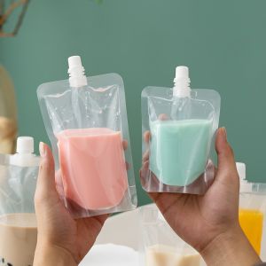 China Transparent disposable finished product bag suction bag milk tea yogurt soy milk traditional Chinese medicine liquid packaging bag self-supporting beverage bag on sale