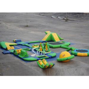 Wholesale 25x24 mts green N yellow giant inflatable water park for kids N adults with water trampoline, water seesaw N water spinn from china suppliers