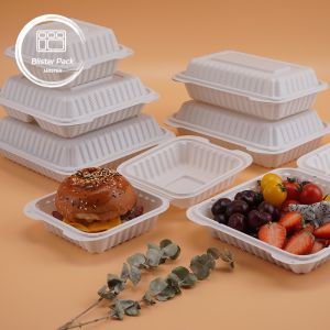 Eco Friendly 9x6 PPMF Clamshell Takeout Containers Disposable White Hinged Foam