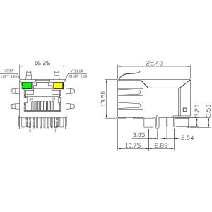 RTA-114B1K1A Magnetic RJ45 Jack LPJ1028AHNL W / LEDs 10 / 100Base-T Tab-Up