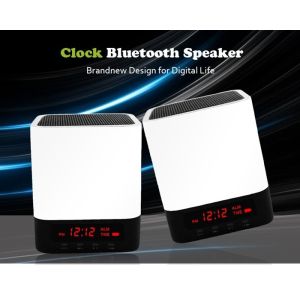 White Mini Desktop Alarm Clock Bluetooth Speaker , Wireless Sound Box With LED