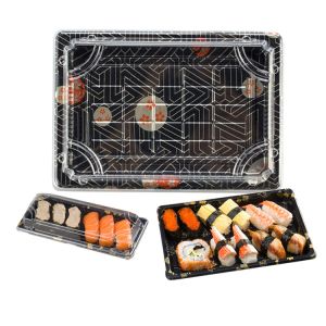 China Recyclable Plastic Sushi Takeaway Containers With Clear Lid on sale