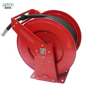 China Heavy Duty Rewind Retractable Hose Reel Dual Pedestal Oil Hose Reel Spring Steel Swivel on sale