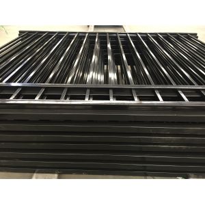 3 Rails Black Steel Fence , Residential Beautiful Metal Security Fencing