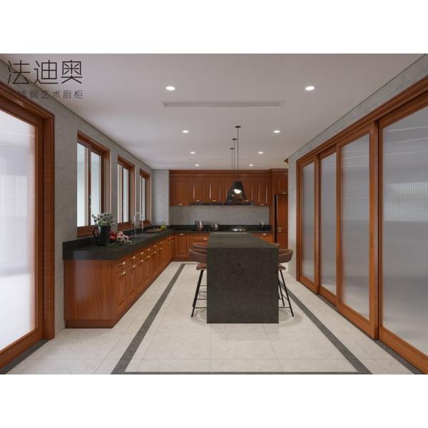 New Chinese Style Wood Grain Kitchen Cabinet With Floor-Standing Island