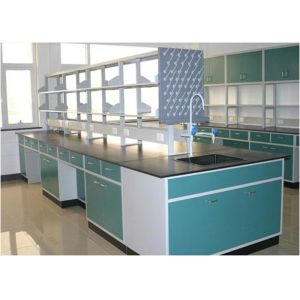Durable Steel Anti Aging School Laboratory Island Bench With Reagent Shelf