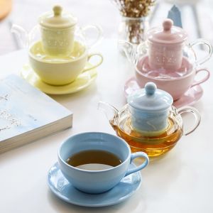 Drinkware Type Coffee Tea Sets Europe Design Style Clear Glass Teapot Set with