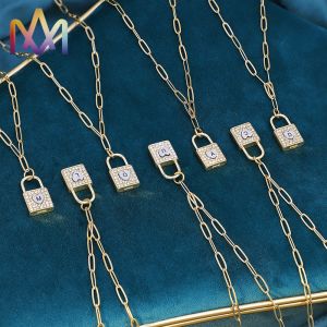 Unisex 50cm Chain Brass SS Initial Lock Necklace