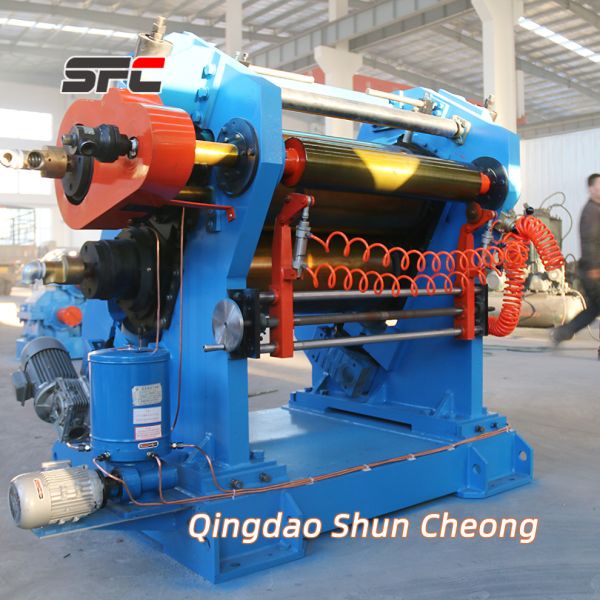 Industrial calender machine in operation