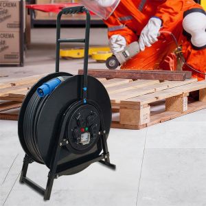 Portable Retractable Power Cable Reel with Sockets for Home Workshop Garage Use