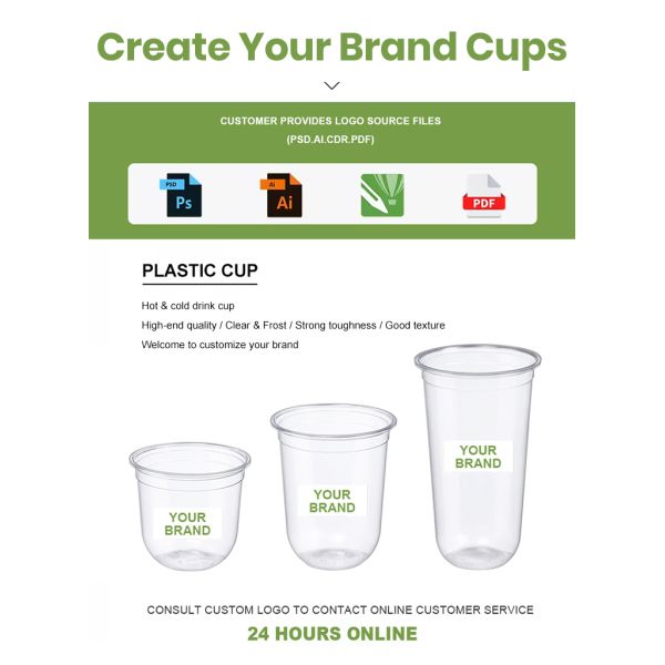 12/16/22oz Round Bottom Bubble Tea Ice Coffee Plastic Cups