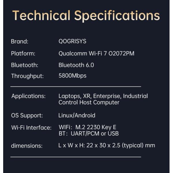 Qcalcomm Chip QCC2072 High Speed WIFI 7 Module Tri-Band 2.4GHz/5.8/6GHz 5.8Gbps Wifi Modules