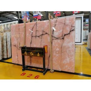 Transparent Afghan Pink Jade Onyx Slab With Brown Veins