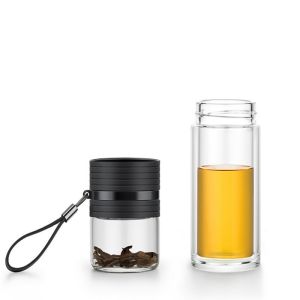 Wholesale 238ml Portable Double Wall Glass Tea Cup Mugs With Infuser And Lid from china suppliers