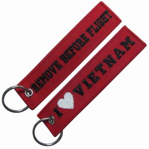 Remove Before Flight Embroidered Keychains With Eyelet Ring