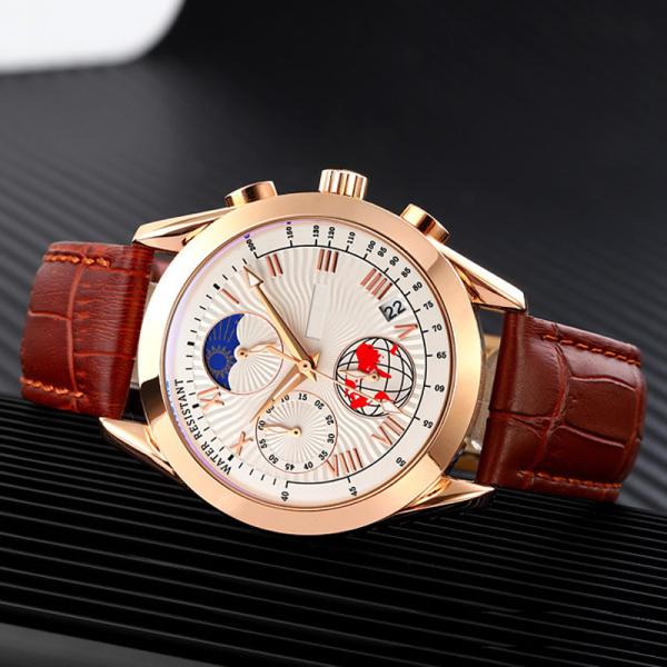 Multifunctional Triple Date Moonphase Watch Waterproof For Men
