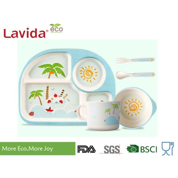 Unbreakable Bamboo Kids Tableware Eco - Friendly Summer Pattern Mug Spoon / Fork