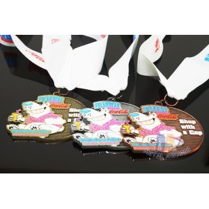 Soft Enamel Sports Medals And Ribbons With Black Nicekl Plating , Sublimated