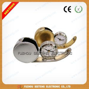 Fashion desktop decarational leather travel alarm Clock with printing images