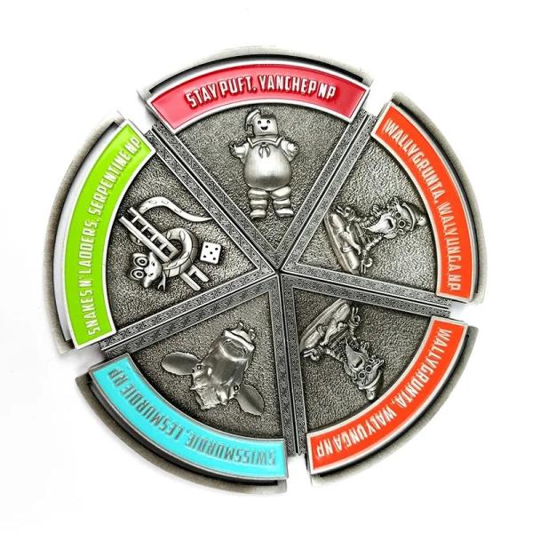 Quality 5 Part Antique Silver Segment Custom Event Medals With Magnet for sale