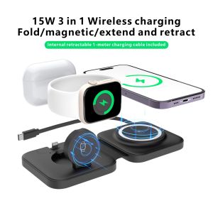 Office Home Magsafe 3 In 1 Foldable Magnetic Wireless Charger For Samsung /