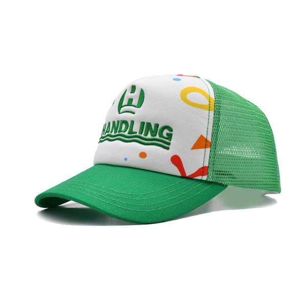 Quality Screen Printing Affixed Patch 5 Panel Trucker Cap Cotton Polyester Custom Fabric Flat Curve for sale