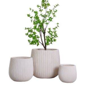 Vertical Ribbed Pattern Neutral Beige Round Fiber Clay Lightweight Durable