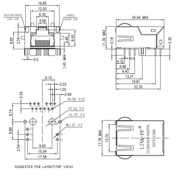 7499611420 Low Profile 2.5G / 5G / 10G RJ45 Jack With LEDS LPJK9461-8A97NL