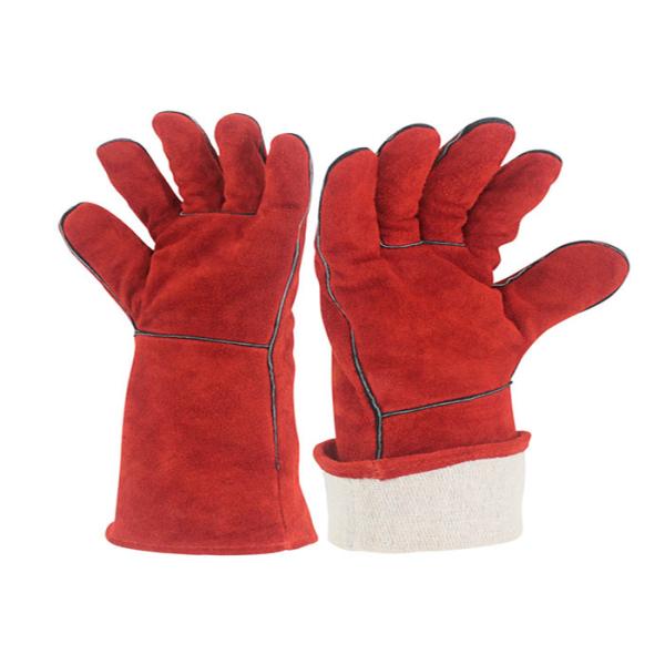 Red Welding Work Gloves , Cow Split Leather Gloves OEM / ODM Service