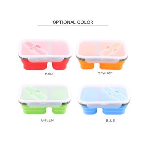 Collapsible Silicone Bento Food Container Microwavable With 2 Compartments