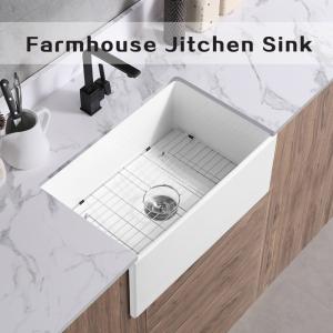 China Rectangular Farmhouse Kitchen Sink Gloss White Single Bowl Kitchen Sink on sale