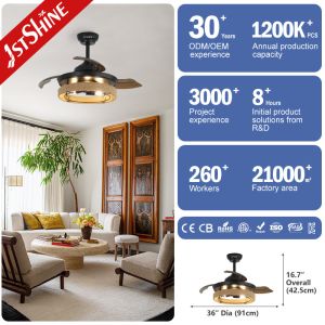 36 Inch Black Caged Ceiling Fan with Light and Remote Midcentury Lighting