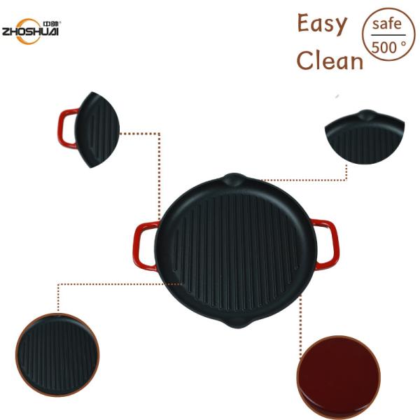 Customized Stove Top Grill Pan Enamel Coating With Two Handles