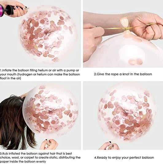 Black + Gold Balloons + Confetti Balloons w/Ribbon | Rosegold Balloons for Parties