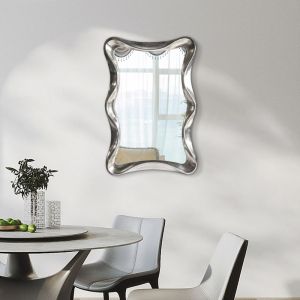 Wave Shape Wall Mounted Makeup Mirror Magnifying Silver Bathroom