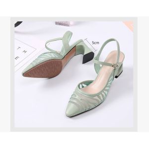 Cusp Shape Sheepskin Strappy Mid Heel Sandals