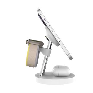 Zinc Alloy ABS Black White Magnetic Wireless Charger 15W Power 4-in-1 Charging