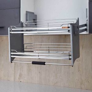 2 Tiers Pull Down Wire Cabinet Lifting Elevator Basket Kitchen Storage for